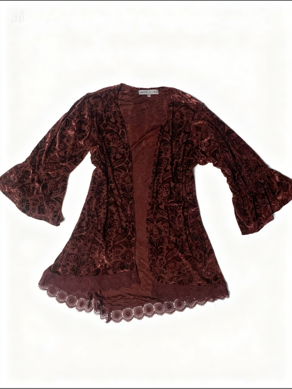 Absolutely Famous Velvet Burnout Cardigan Robe in Burgundy